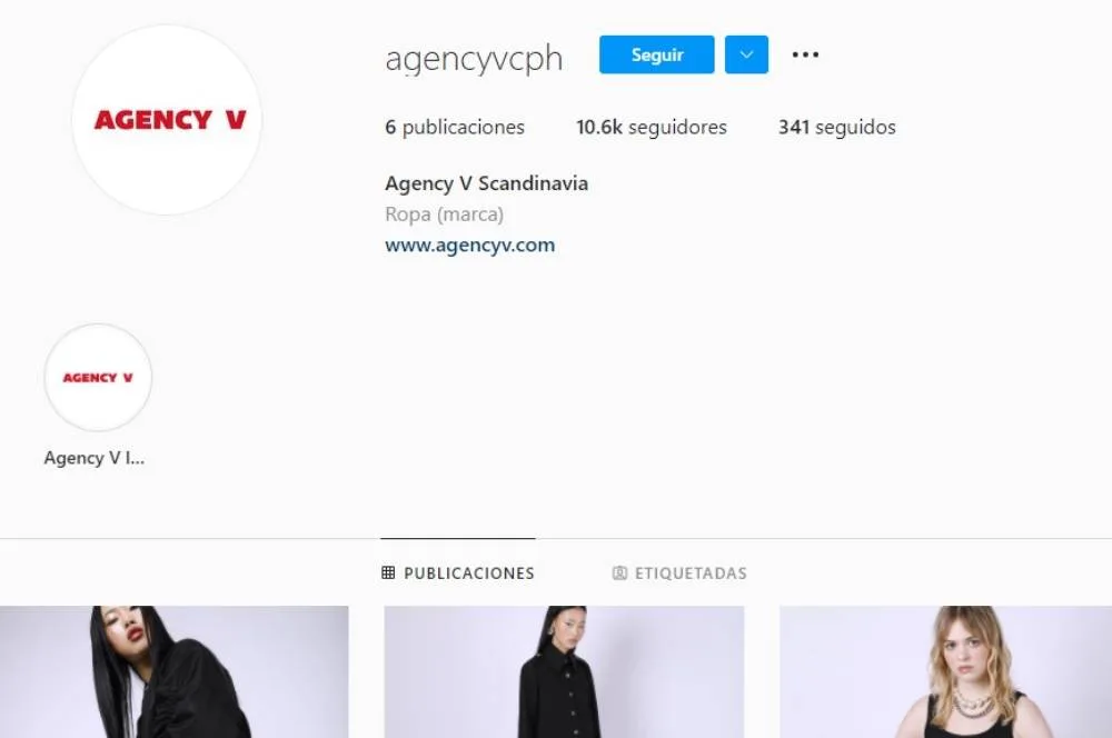 Página de Instagram de la agencia creativa Agency V.