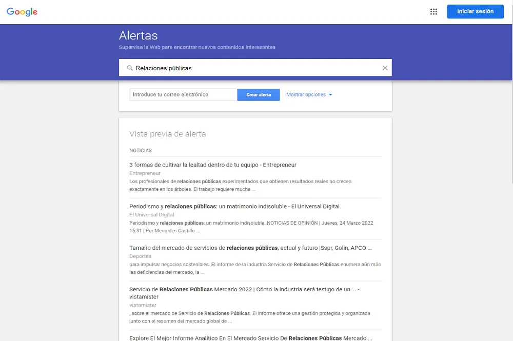 relaciones públicas Google Alerts