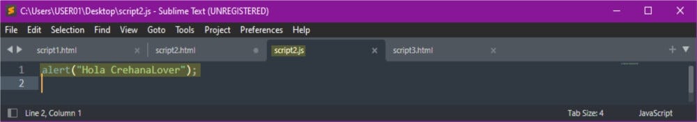 ejemplo 3 de cómo insertar javascript en html