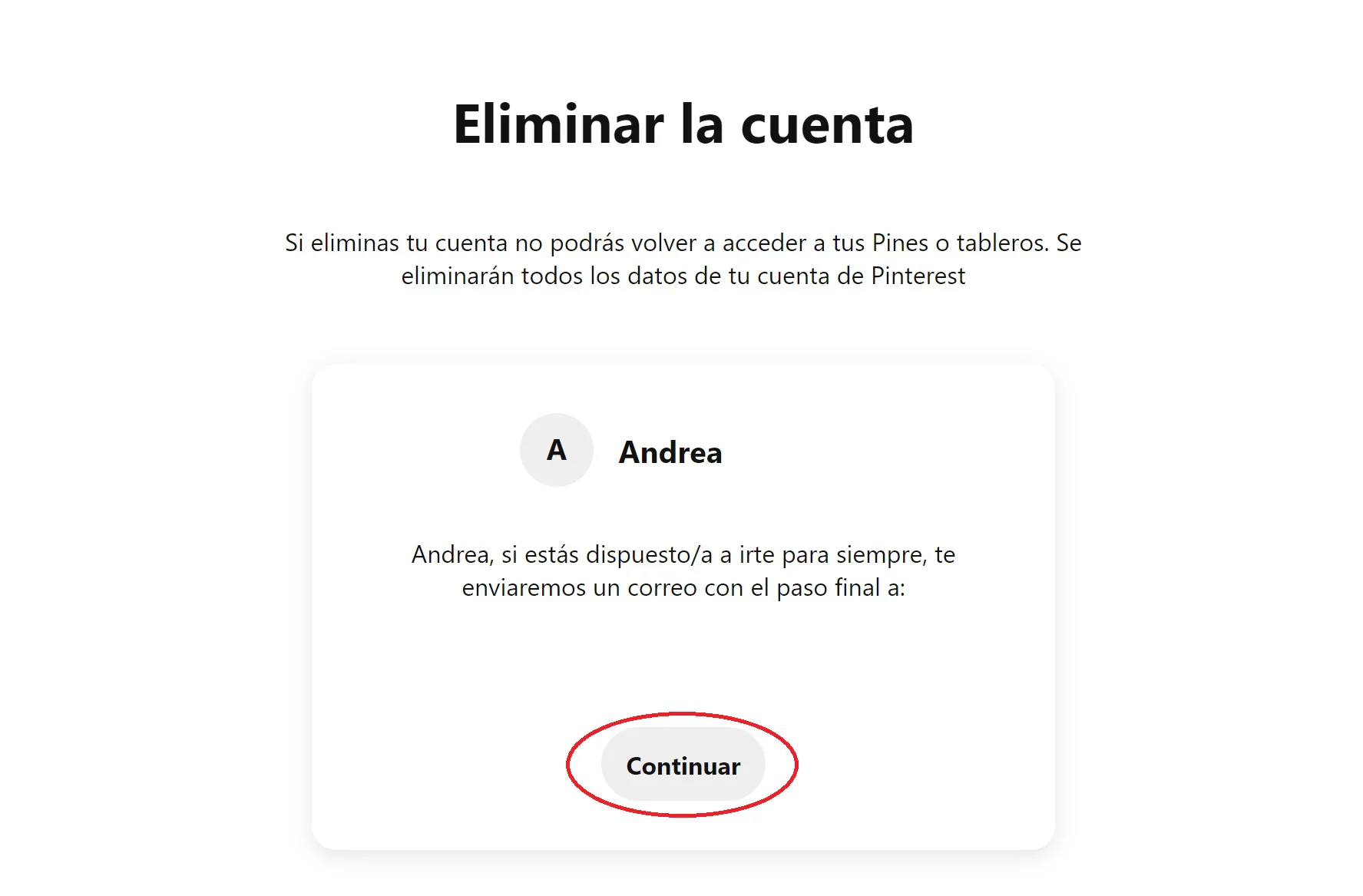 eliminar cuenta de pinterest paso 5