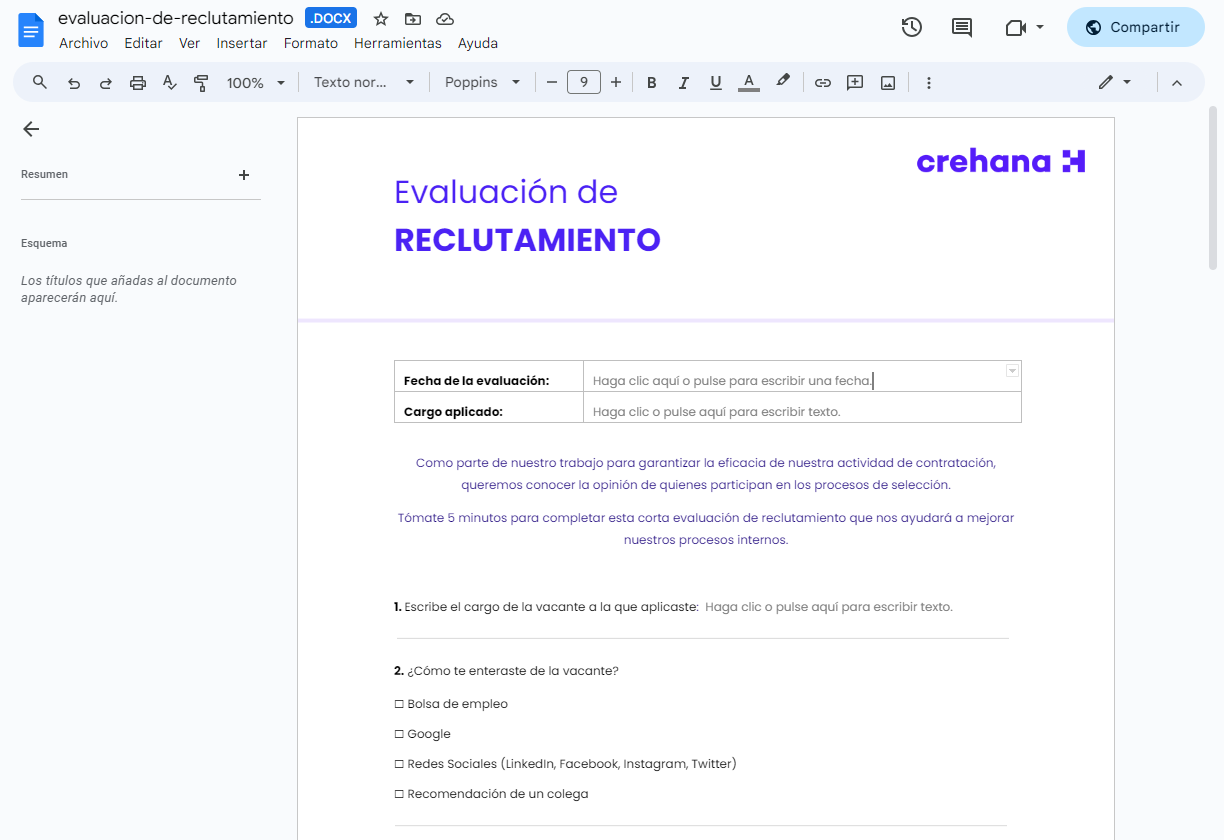 modelo de evaluación de reclutamiento