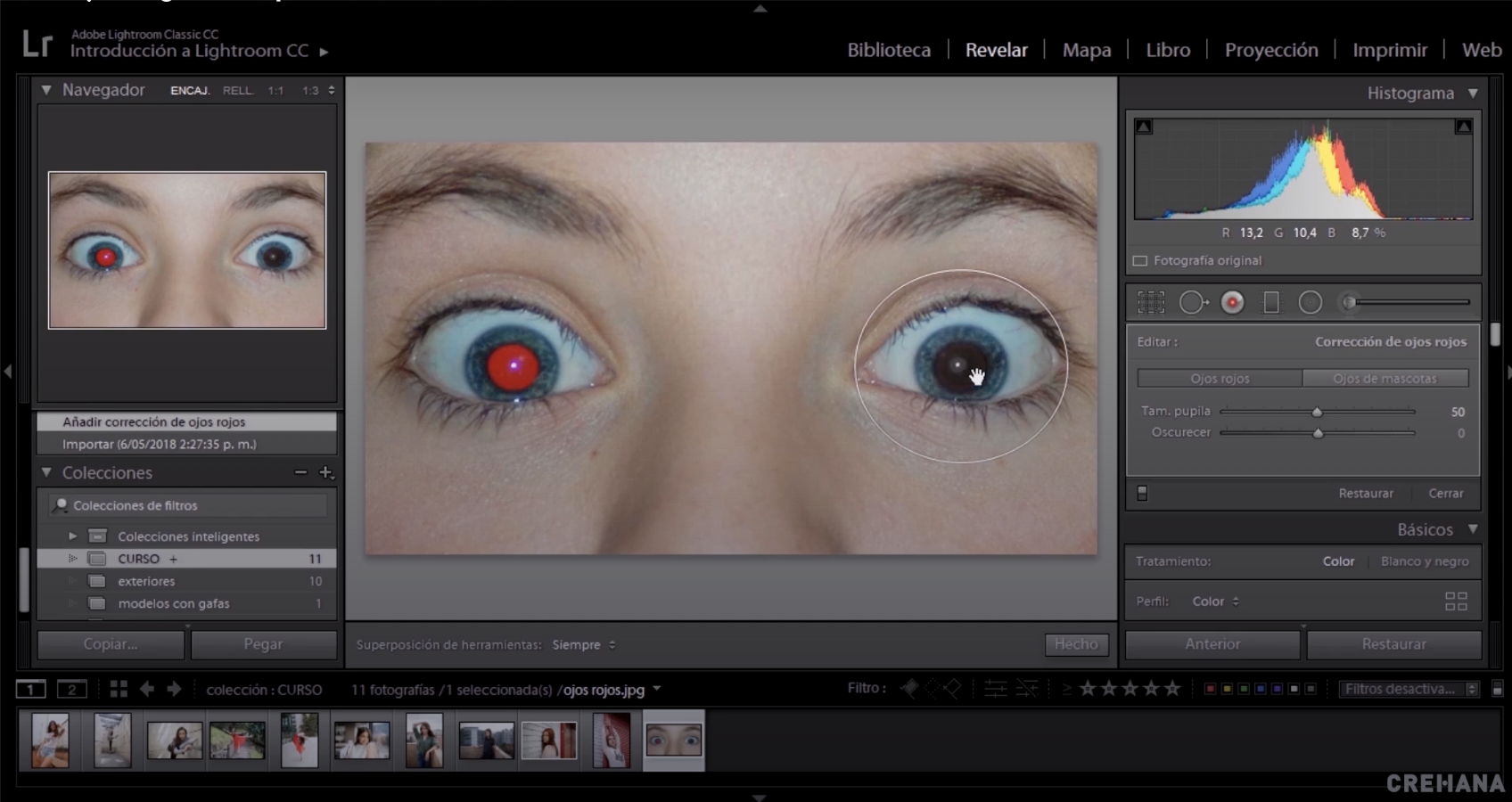 borrar ojos lightroom