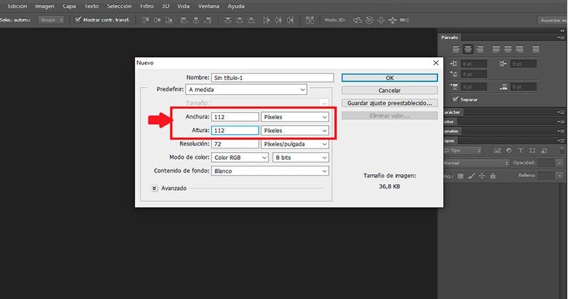 medidas para hacer emoticones con Adobe Photoshop